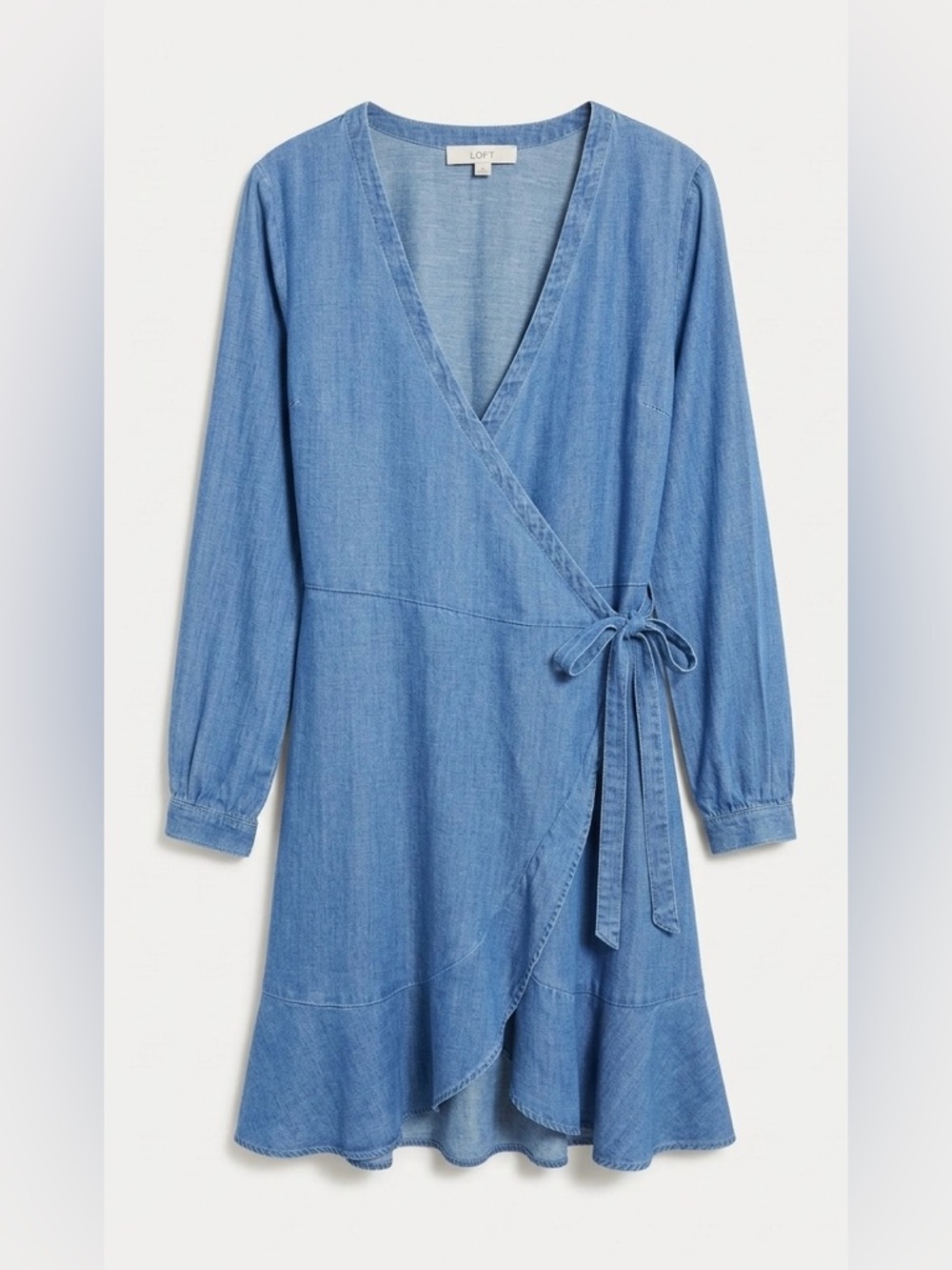 LOFT Chambray Ruffle Wrap Dress